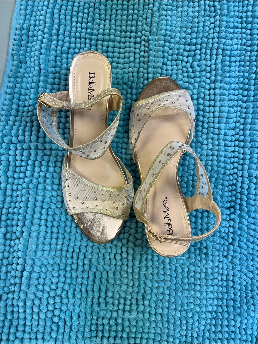 Bella Marie Metallic Gold Strappy Sandals with Stud Accents